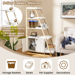 Large Cat Litter Box Enclosure with Storage and Ladder Shelf-White