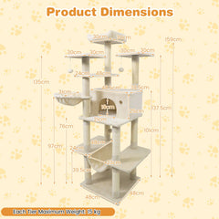 Large Cat Tree for Indoor Cats 63" Tall Cat Tower