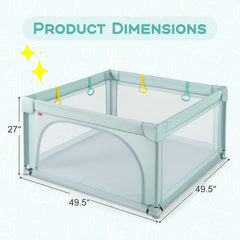 Large Kids Activity Center Baby Playpen for Toddlers with 4 Pull Rings-Blue