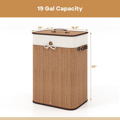 19 Gal Rectangle Laundry Basket Bamboo Clothes Hamper with Handles and Lid-Yellow