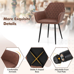 Leisure Dining Chair Set of 2 with Curved Backrest and Wide Seat-Coffee