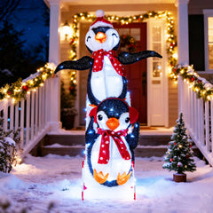 Lighted Christmas Decoration Penguins 3D Pre-Lit Penguins Slide with 170 LED Lights