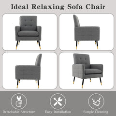 Linen Fabric Accent Chair with Removable Seat Cushion
