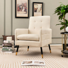 Linen Fabric Accent Chair with Removable Seat Cushion