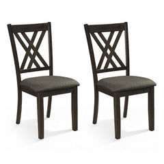 Linen Fabric Upholstered Wooden Dining Chair Set of 2 with Rubber Wood Frame for Dining Room