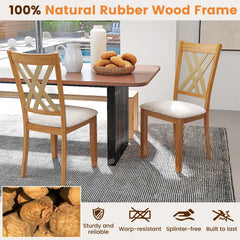 Linen Fabric Upholstered Wooden Dining Chair Set of 4 with Rubber Wood Frame for Dining Room