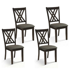 Linen Fabric Upholstered Wooden Dining Chair Set of 4 with Rubber Wood Frame for Dining Room