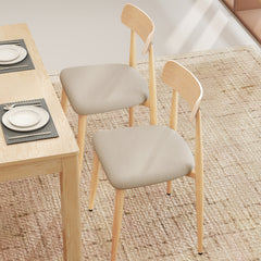 Linen Fabric Upholstered Modern Dining Chair Set of 2 with Padded Seat and Curved Back-Oak