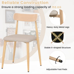 Linen Fabric Upholstered Modern Dining Chair Set of 4 with Padded Seat and Curved Back-Oak