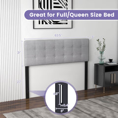Linen Upholstered Headboard with Solid Rubber Wood Legs-Gray