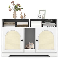 43 Inches Cat Litter Box Enclosure with Storage and Double Rooms-White