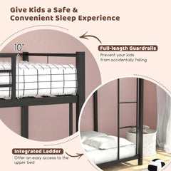 Low Profile Twin Over Twin Metal Bunk Bed with Full-length Guardrails-Black