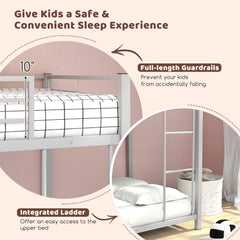 Low Profile Twin Over Twin Metal Bunk Bed with Full-length Guardrails-Silver
