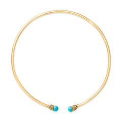 18K Yellow Gold Sculpted Collar Necklace with Turquoise Cabochon Ends