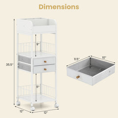 Makeup Organizer Floor Skincare Organizer Cart with Drawers and Storage Shelves-White
