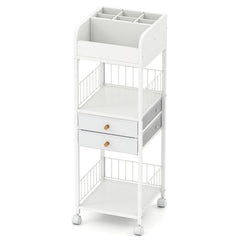 Makeup Organizer Floor Skincare Organizer Cart with Drawers and Storage Shelves-White