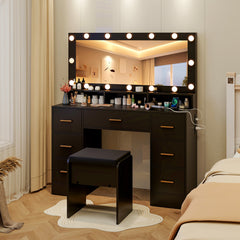 Makeup Vanity Desk with Mirror 3-Color LED Lights and Charging Station