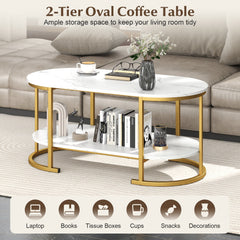 Marble Coffee Table with Open Storage Shelf