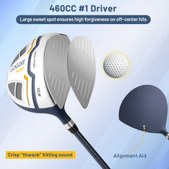 Men's Complete Golf Clubs and Bag Set Right Handed-Yellow