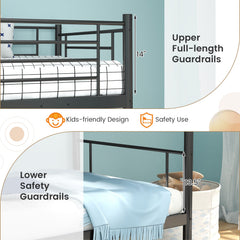 Metal Bunk Bed with Ladder and Full-length Guardrails-Black