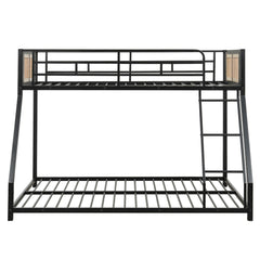 Metal Bunk Bed Twin Over Full with Full Length Safety Guardrail and Ramp Ladder