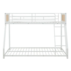 Metal Bunk Bed Twin Over Full with Full Length Safety Guardrail and Ramp Ladder