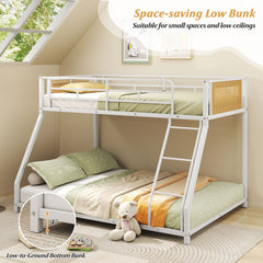 Metal Bunk Bed Twin Over Full with Full Length Safety Guardrail and Ramp Ladder
