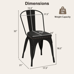 Metal Dining Chair Set of 4 Stackable Kitchen Chairs with Removable Backs and PU Leather Cushioned Seat-Black