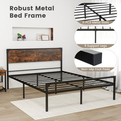 Platform Full/Queen Bed with Rustic Headboard and Footboard-Queen Size