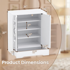 Mirrored Shoe Cabinet 4-Tier Shoe Organizer with Large Drawer-White