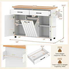 Mobile Kitchen Island Table with Trash Bag Storage for Dining Room