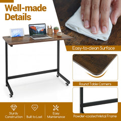 Mobile Side Table Rolling Laptop Desk Cart with Tablet Slot-Rustic Brown