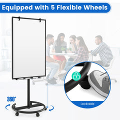 Height-Adjustable Mobile Whiteboard with Round Stand Paper Clips-Black