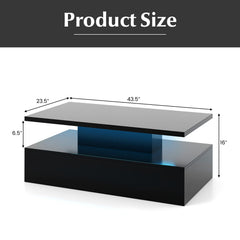 Modern 2-tier High Glossy Table with Adjustable Light Colors for Living Room