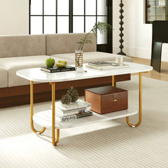 Modern 2-tier Faux Marble Top Coffee Table-White