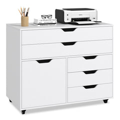 Modern Vertical 5-Drawer Mobile Chest with Door 5 Casters