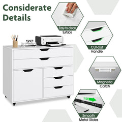 Modern Vertical 5-Drawer Mobile Chest with Door 5 Casters