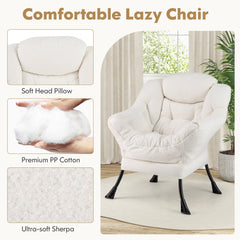 Modern Accent Chair with Folding Footrest and Head Pillow-Beige