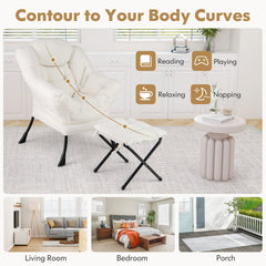 Modern Accent Chair with Folding Footrest and Head Pillow-Beige