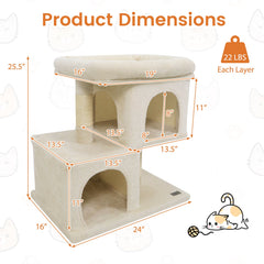 Modern Cat Tree Space-saving Cat Tower with Upholstered Perch and 2 Cat Condos