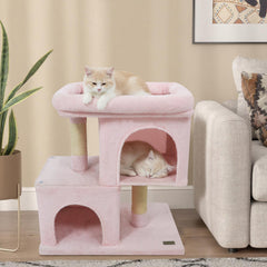 Modern Cat Tree Space-saving Cat Tower with Upholstered Perch and 2 Cat Condos