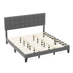 King Size Modern Linen Bed Frame with Adjustable Headboard-Gray