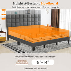 King Size Modern Linen Bed Frame with Adjustable Headboard-Gray
