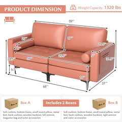 Modern Loveseat Sofa with 2 Bolsters and Side Storage Pocket