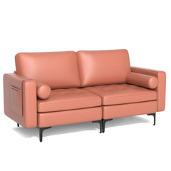 Modern Loveseat Sofa with 2 Bolsters and Side Storage Pocket