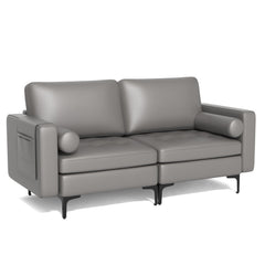 Modern Loveseat Sofa with 2 Bolsters and Side Storage Pocket