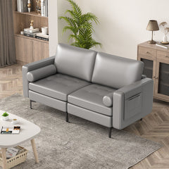 Modern Loveseat Sofa with 2 Bolsters and Side Storage Pocket