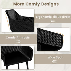Modern Plastic Dining Chairs Set of 2 Kitchen Armchairs with Breathable Mesh Backres-Black