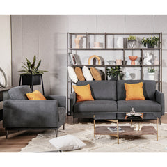 Modern Sofa Couch with Solid Metal Legs and Removable Backrest Cushion-Gray