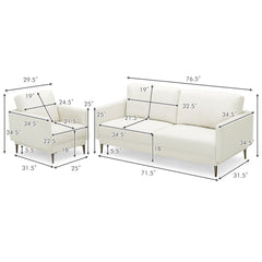Modern Sofa Couch with Solid Metal Legs and Removable Backrest Cushion-Gray